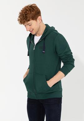 Erkek Yeşil Kapüşonlu Örme Hırka - 50257142029