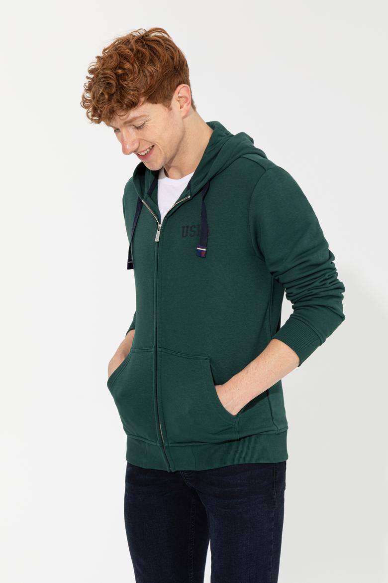 Erkek Yeşil Kapüşonlu Örme Hırka - 50257142029