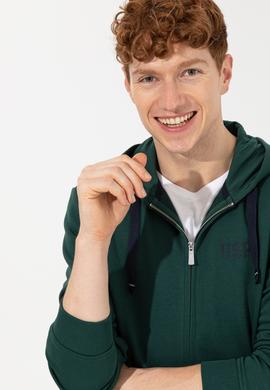 Erkek Yeşil Kapüşonlu Örme Hırka - 50257142029