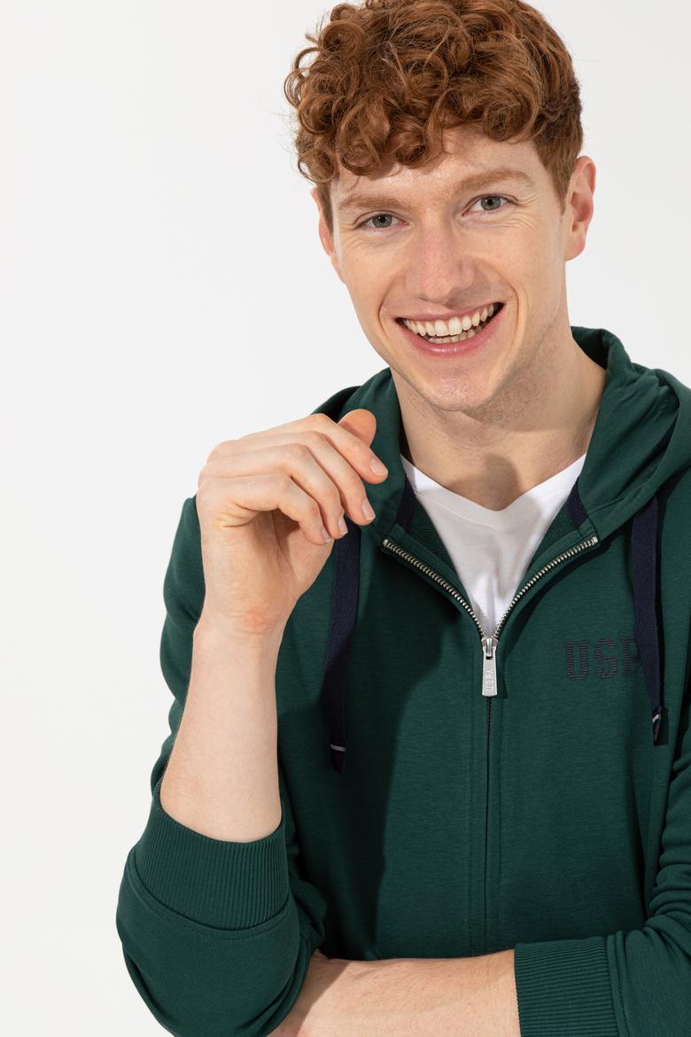 Erkek Yeşil Kapüşonlu Örme Hırka - 50257142029