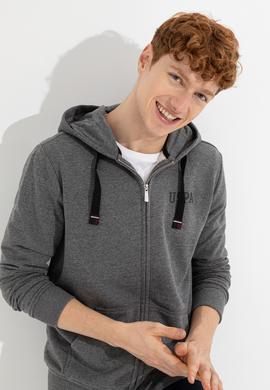 Erkek Antrasit Melanj Kapüşonlu Örme Hırka - 50257142018