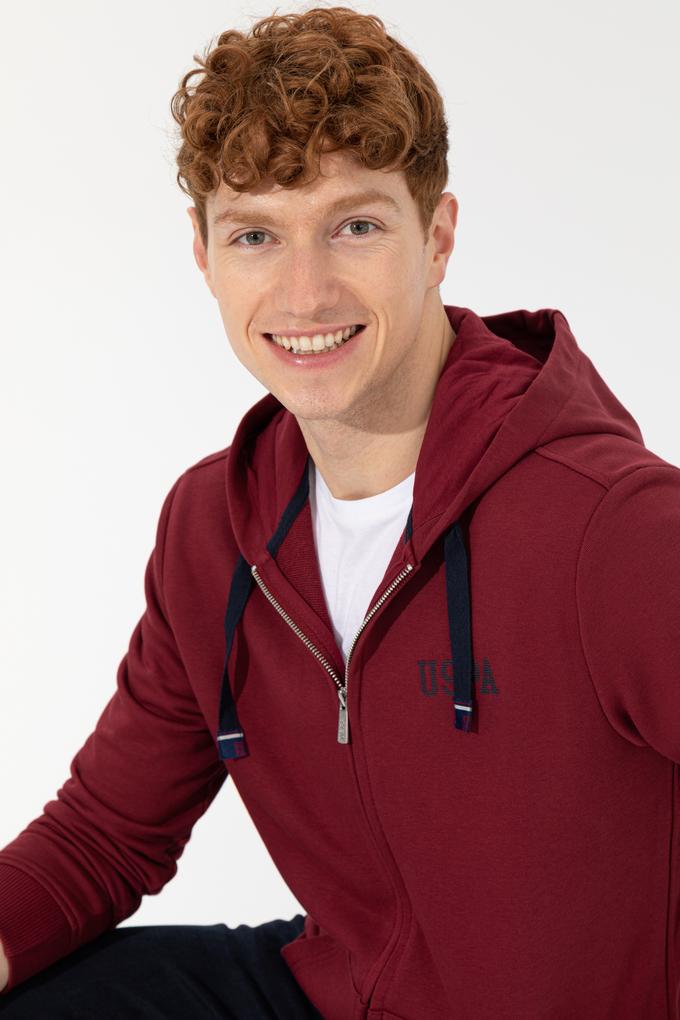 Erkek Vişne Kapüşonlu Örme Hırka