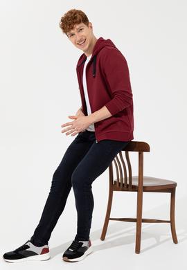 Erkek Vişne Kapüşonlu Örme Hırka - 50257142038