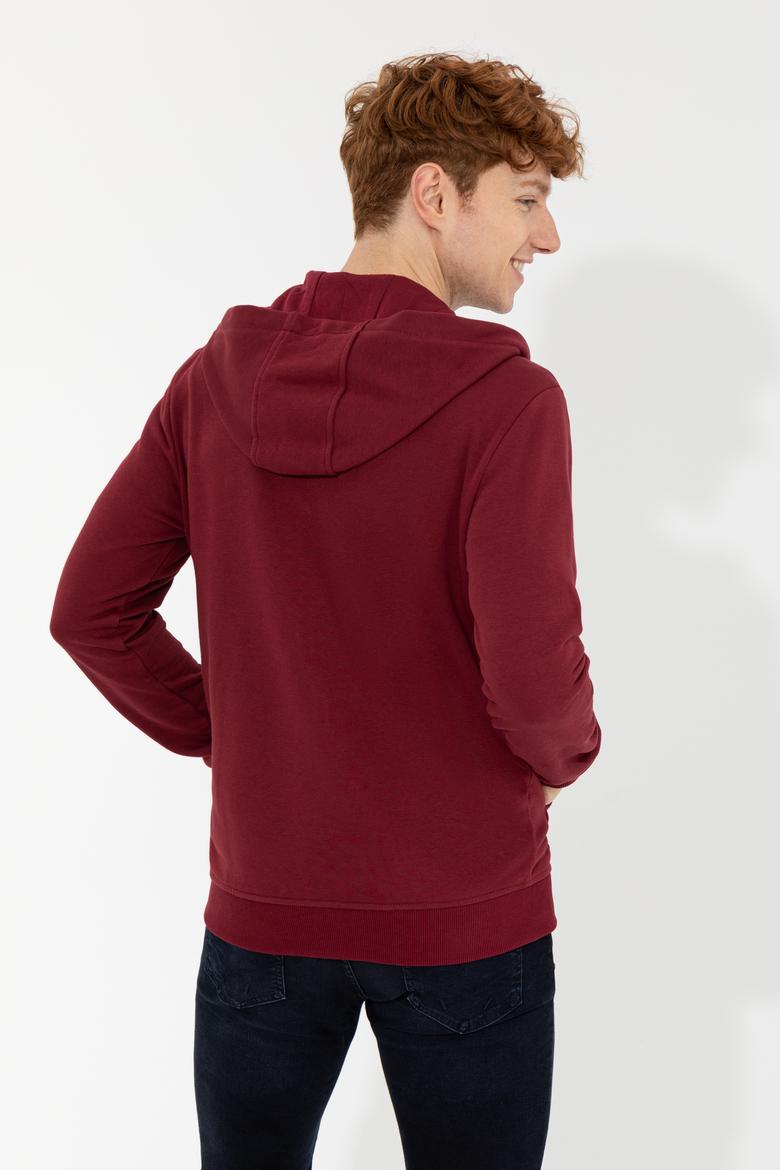 Erkek Vişne Kapüşonlu Örme Hırka - 50257142038