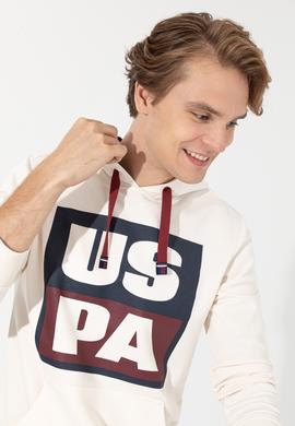 Erkek Ekru Kapüşonlu Sweatshirt - 50257482035