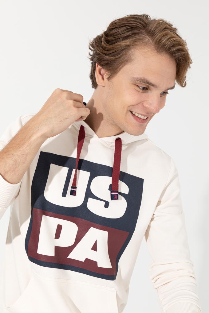 Erkek Ekru Kapüşonlu Sweatshirt