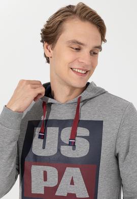 Erkek Gri Melanj Kapüşonlu Sweatshirt - 50257482045