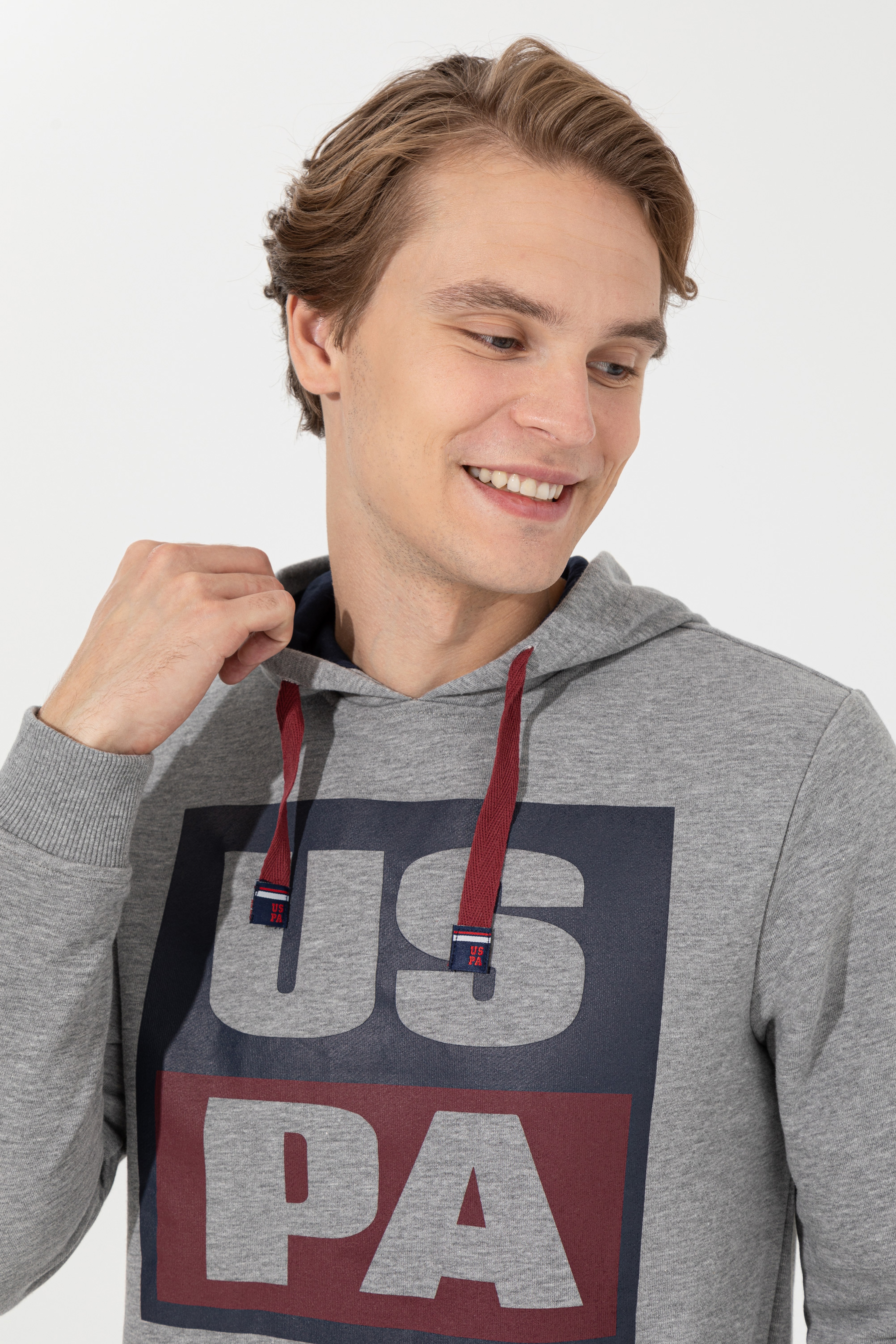 Erkek Gri Melanj Kapüşonlu Sweatshirt - Image 2