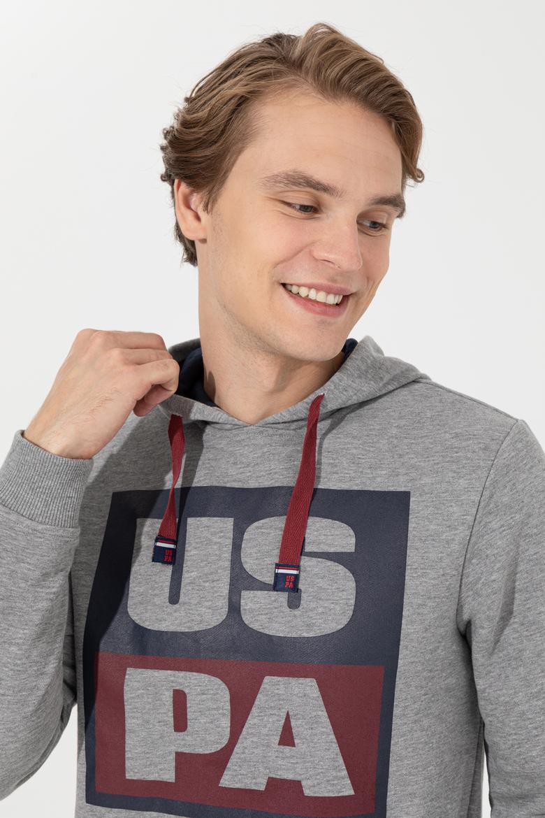 Erkek Gri Melanj Kapüşonlu Sweatshirt - 50257482045