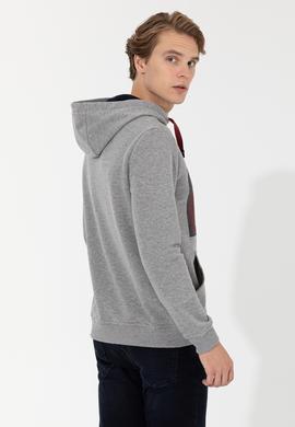 Erkek Gri Melanj Kapüşonlu Sweatshirt - 50257482045