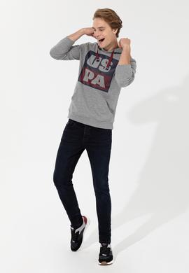 Erkek Gri Melanj Kapüşonlu Sweatshirt - 50257482045