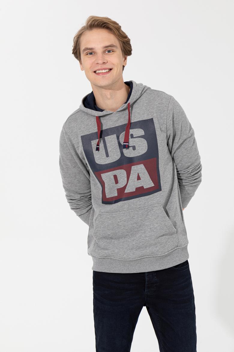 Erkek Gri Melanj Kapüşonlu Sweatshirt - 50257482045