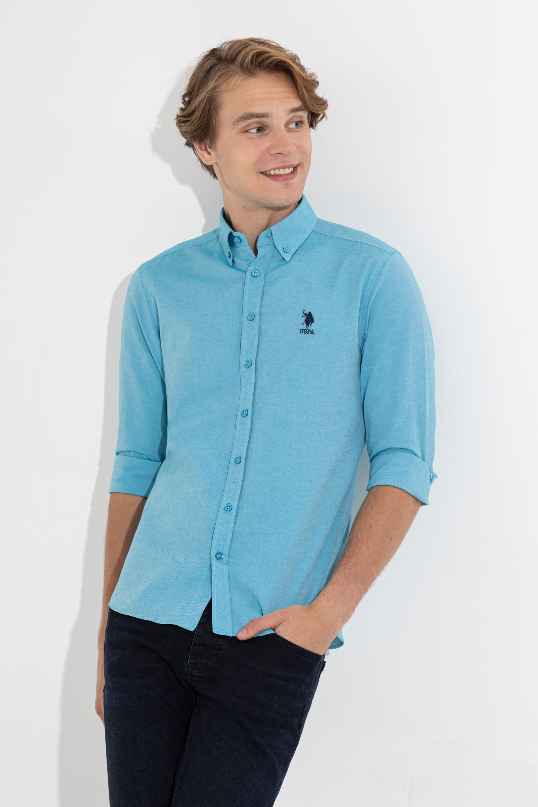 Erkek Petrol Uzun Kollu Basic Gömlek