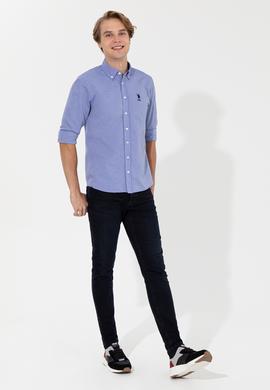Erkek Mavi Uzun Kollu Basic Gömlek - 50262534054
