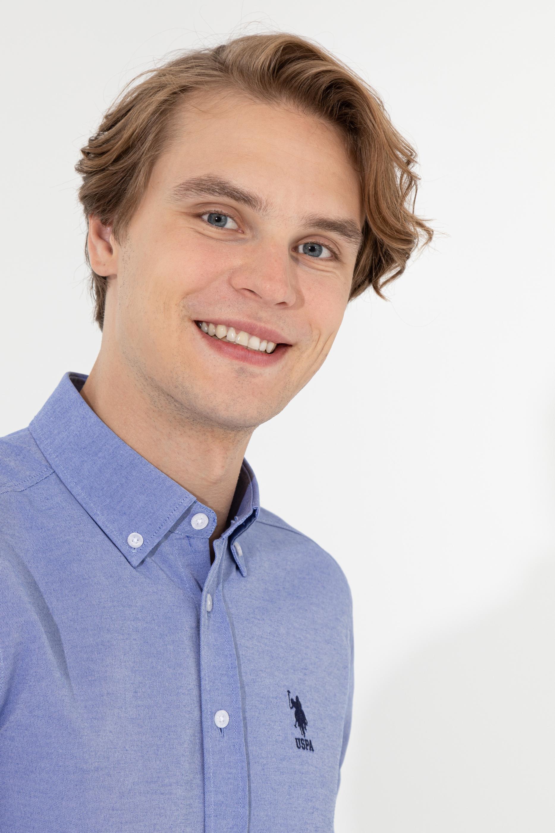 Erkek Mavi Uzun Kollu Basic Gömlek