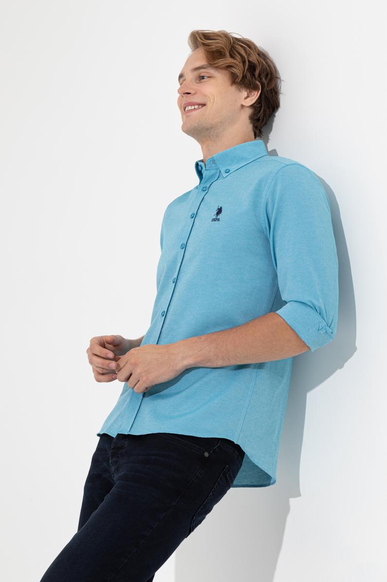 Erkek Petrol Uzun Kollu Basic Gömlek