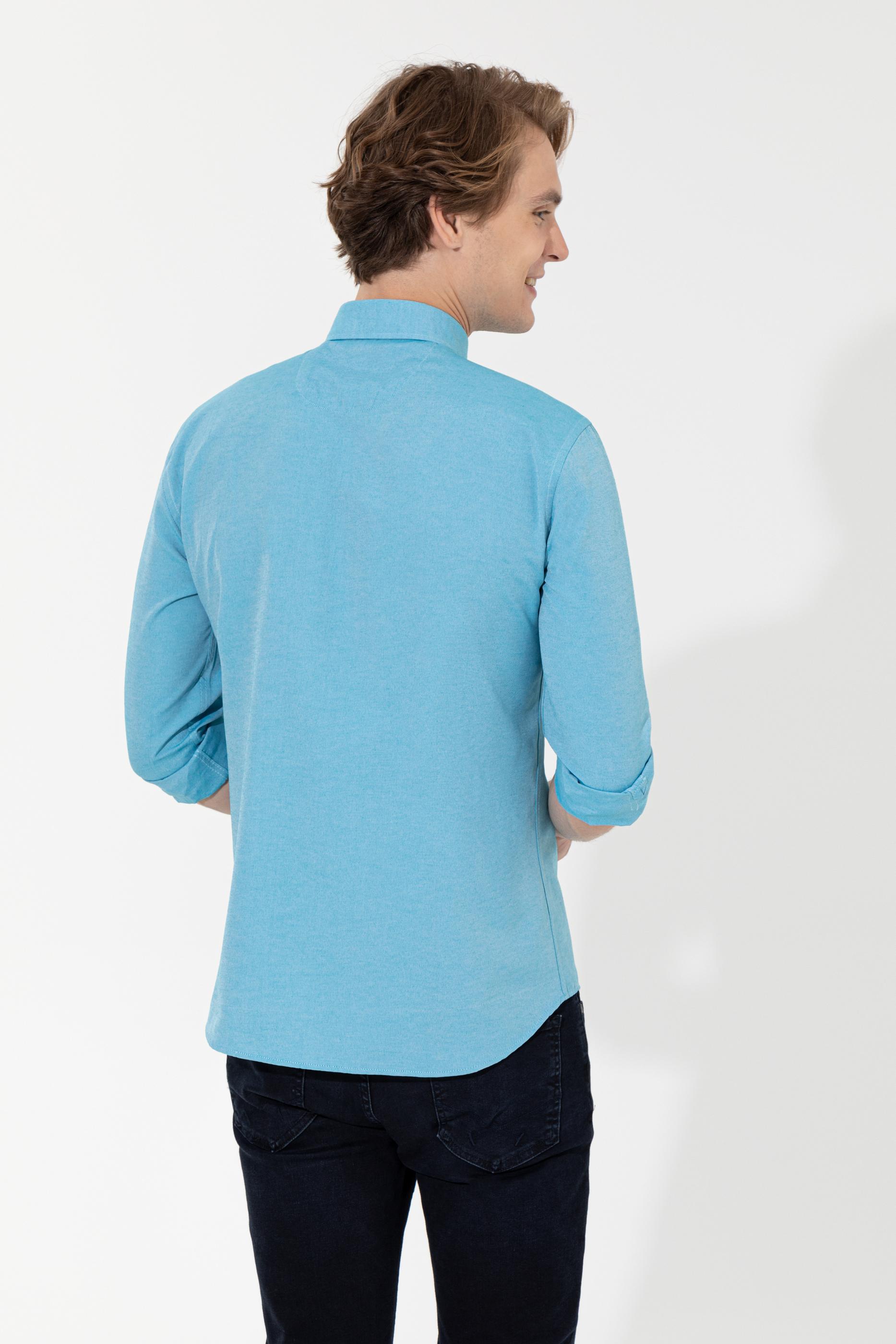 Erkek Petrol Uzun Kollu Basic Gömlek