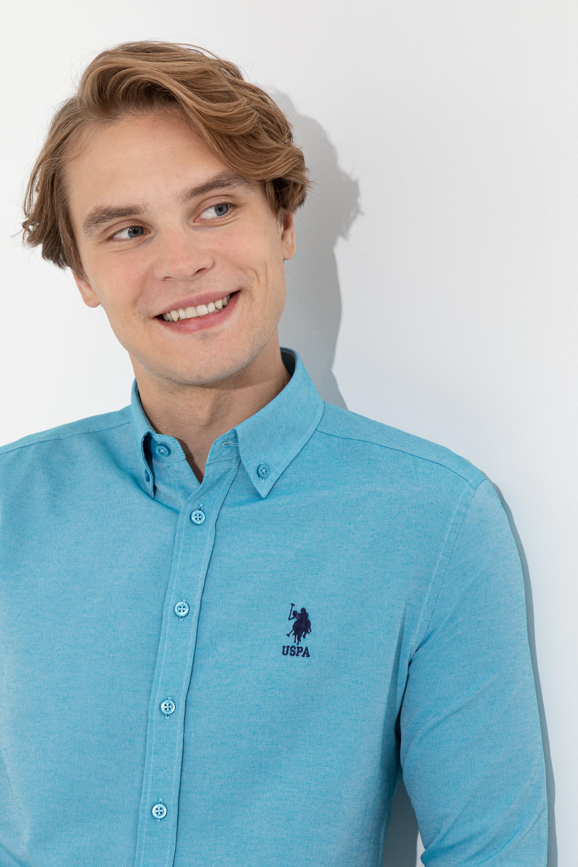 Erkek Petrol Uzun Kollu Basic Gömlek