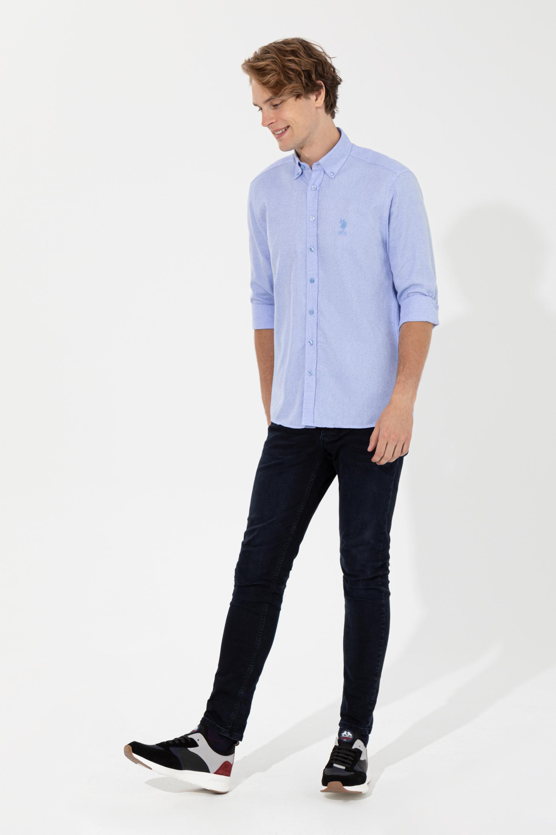 Erkek Mavi Uzun Kollu Gömlek