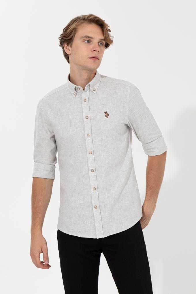 Erkek Ekru Uzun Kollu Basic Gömlek