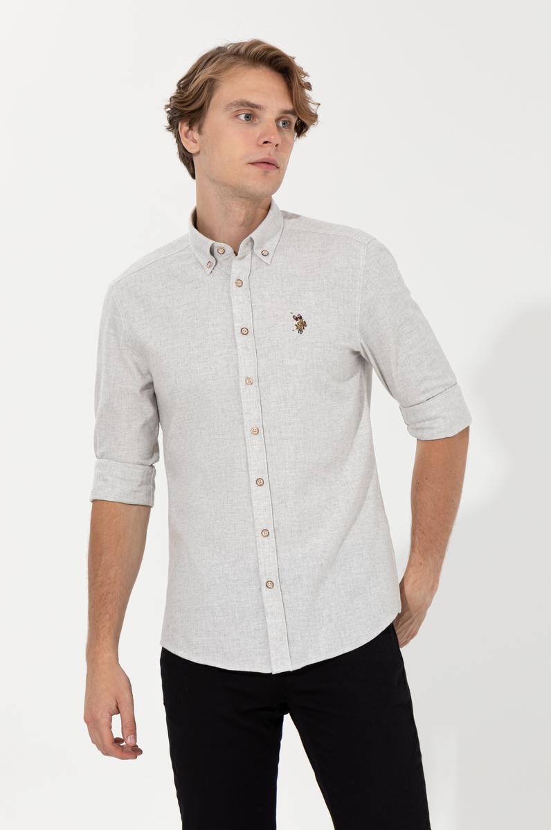 Erkek Ekru Uzun Kollu Basic Gömlek