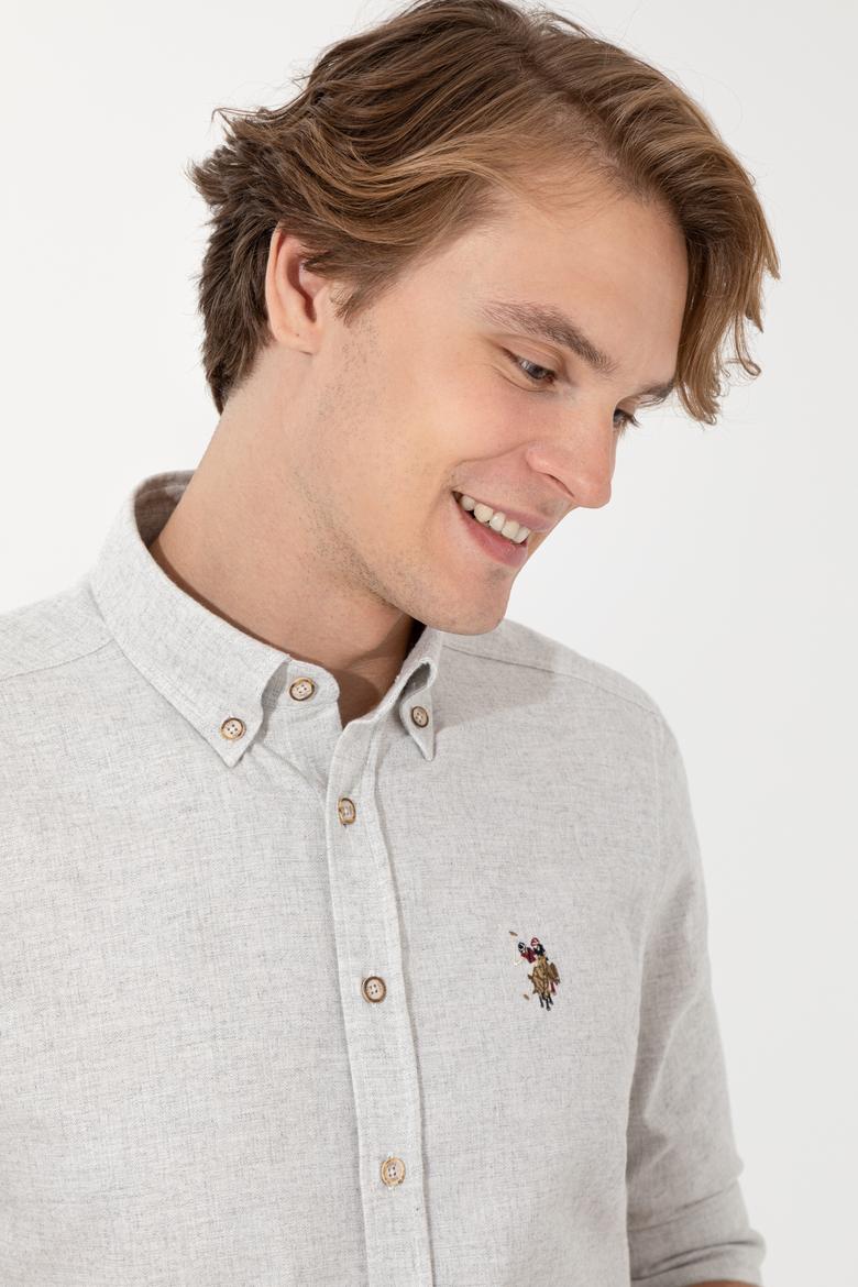 Erkek Ekru Uzun Kollu Basic Gömlek - 50256275057