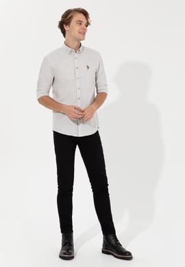 Erkek Ekru Uzun Kollu Basic Gömlek - 50256275057