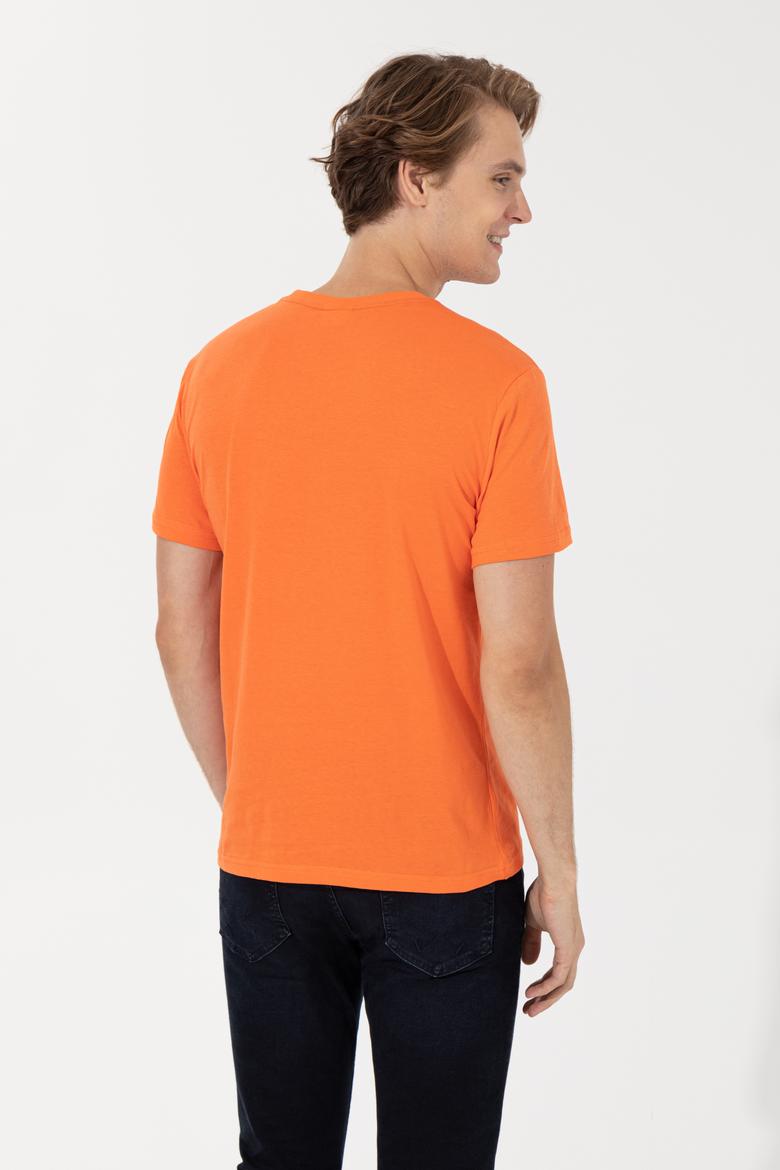 Erkek Turuncu Bisiklet Yaka Tişört - 50246126049