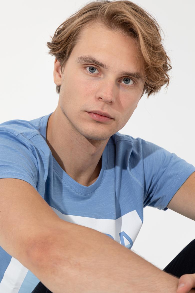 Erkek Koyu Mavi Bisiklet Yaka Tişört - 50249160010