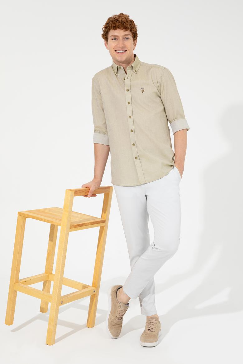 Erkek Koyu Haki Uzun Kollu Basic Gömlek - 50246368060