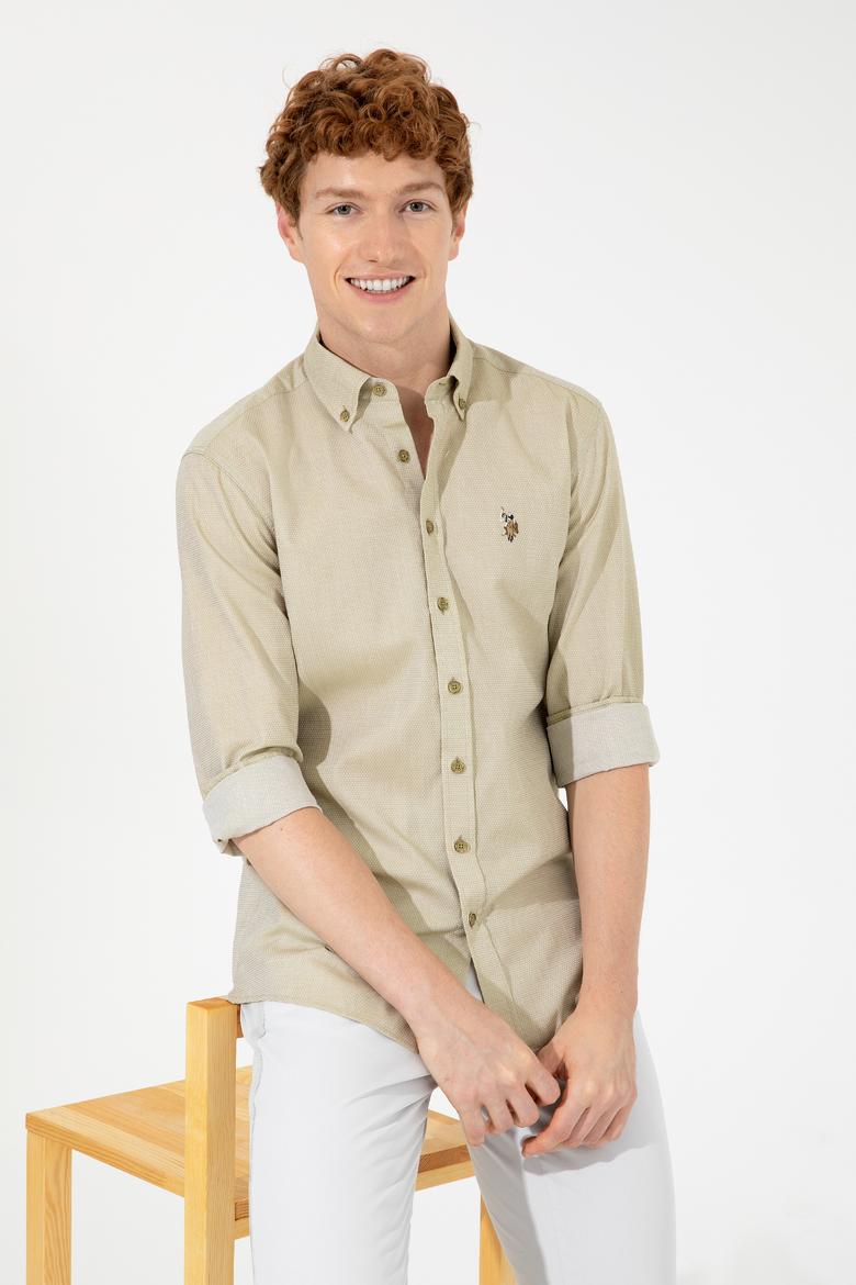 Erkek Koyu Haki Uzun Kollu Basic Gömlek - 50246368060