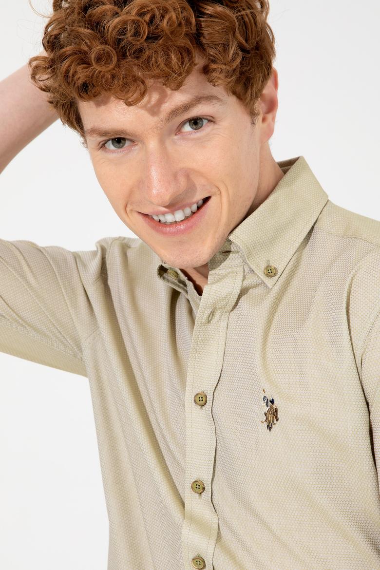 Erkek Koyu Haki Uzun Kollu Basic Gömlek - 50246368060