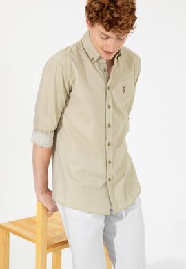 Erkek Koyu Haki Uzun Kollu Basic Gömlek - 50246368060