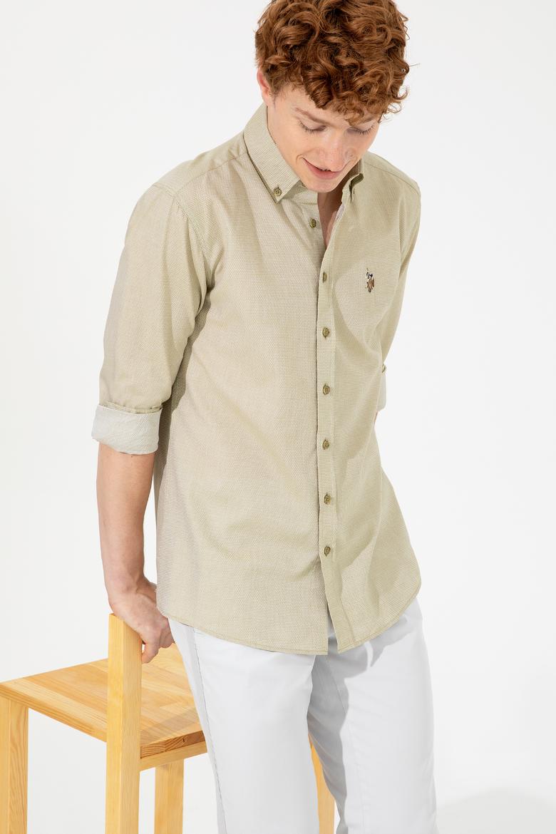 Erkek Koyu Haki Uzun Kollu Basic Gömlek