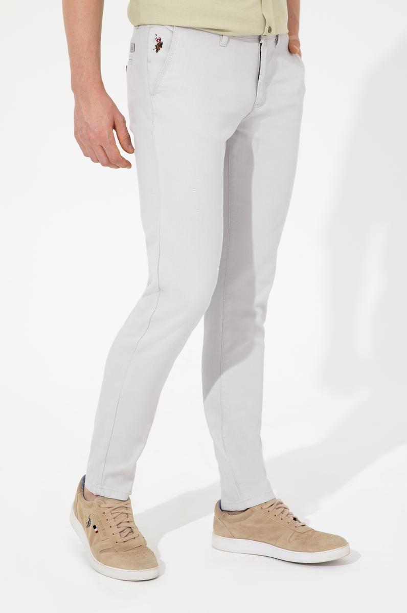 Erkek Slim Fit Açık Gri Kanvas Pantolon