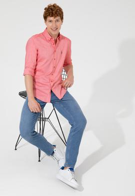 Erkek Kırmızı Uzun Kollu Basic Gömlek - 50249487108