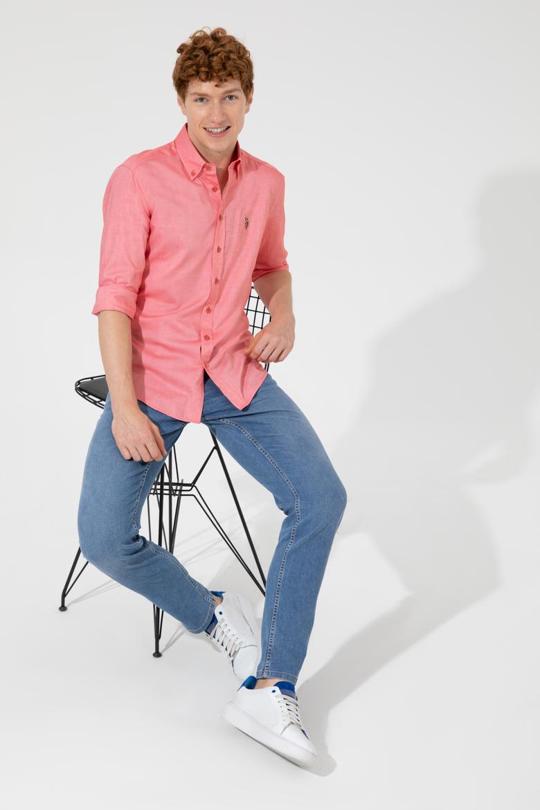 Erkek Kırmızı Uzun Kollu Basic Gömlek