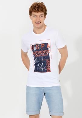 Erkek Beyaz Bisiklet Yaka Tişört - 50246123008