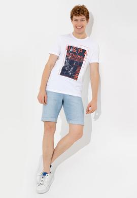 Erkek Beyaz Bisiklet Yaka Tişört - 50246123008