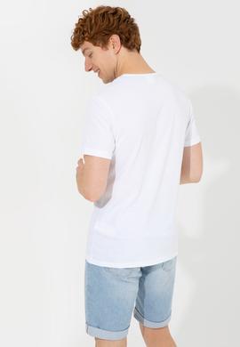 Erkek Beyaz Bisiklet Yaka Tişört - 50246123008