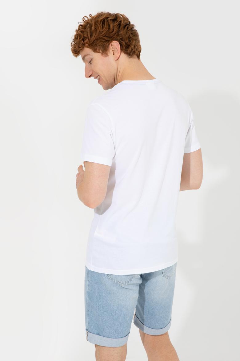 Erkek Beyaz Bisiklet Yaka Tişört - 50246123008