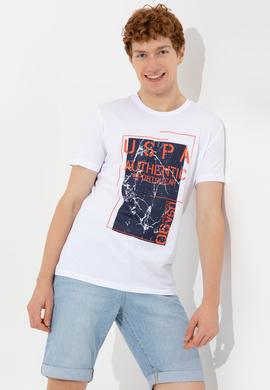 Erkek Beyaz Bisiklet Yaka Tişört - 50246123008