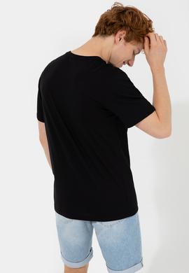 Erkek Siyah Bisiklet Yaka T-Shirt - 50247340029