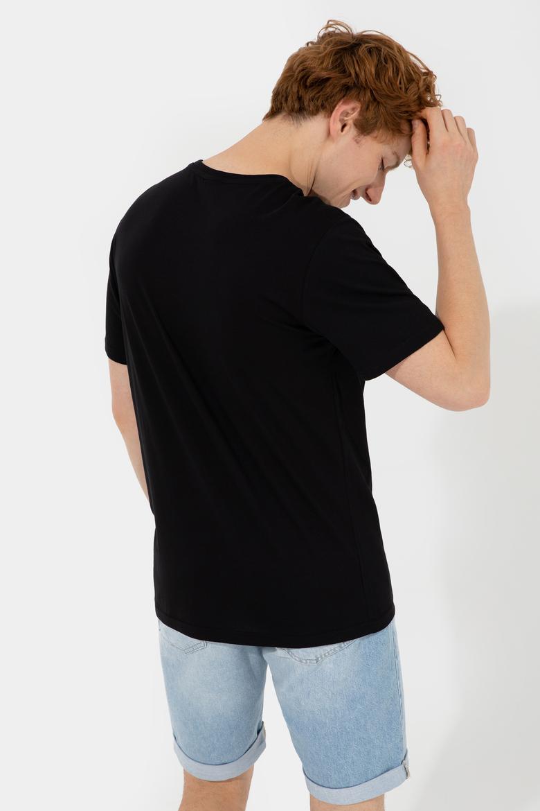 Erkek Siyah Bisiklet Yaka T-Shirt - 50247340029