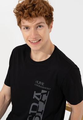 Erkek Siyah Bisiklet Yaka T-Shirt - 50247340029