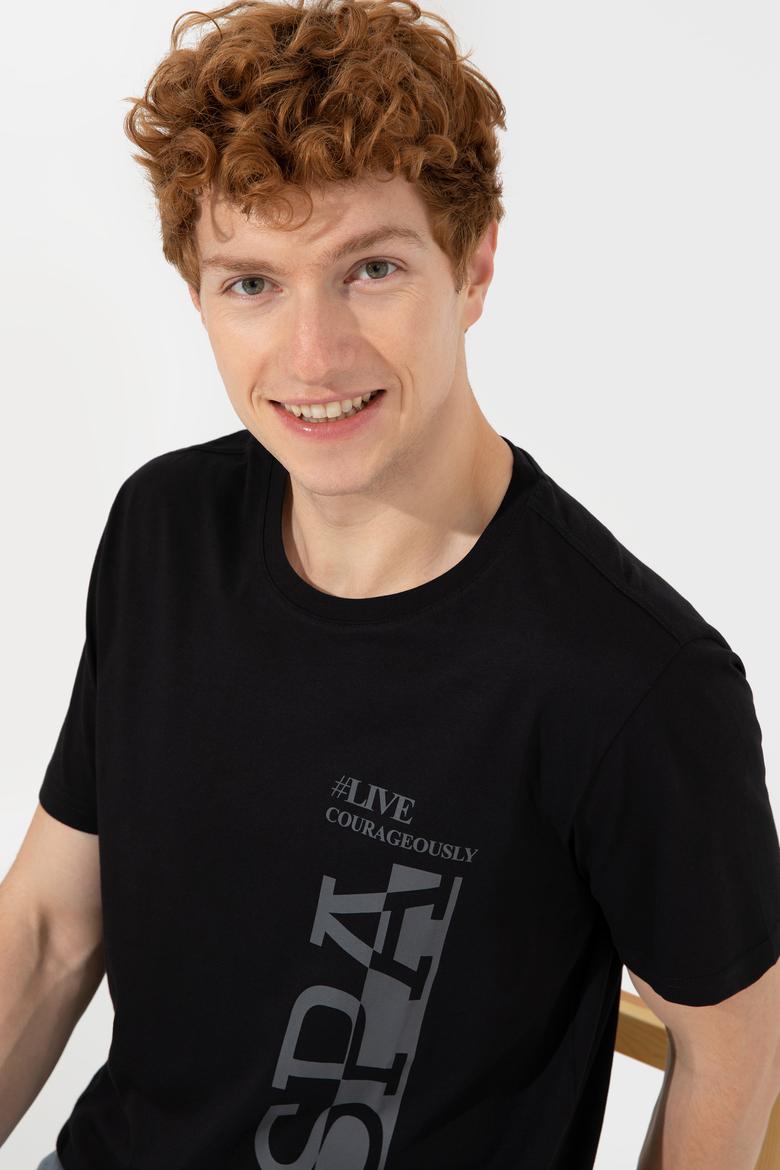 Erkek Siyah Bisiklet Yaka T-Shirt - 50247340029