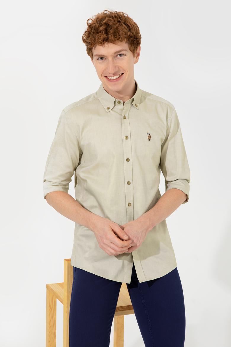 Erkek Koyu Haki Uzun Kollu Basic Gömlek - 50249487087