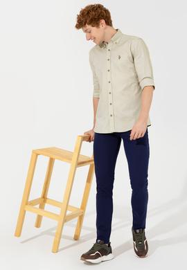 Erkek Koyu Haki Uzun Kollu Basic Gömlek - 50249487087