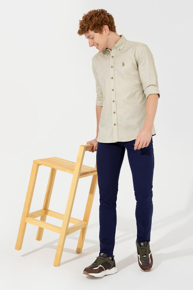 Erkek Koyu Haki Uzun Kollu Basic Gömlek