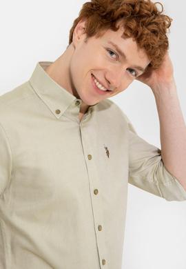 Erkek Koyu Haki Uzun Kollu Basic Gömlek - 50249487087